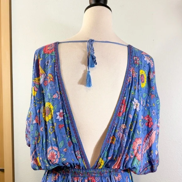 Spell Lovebird Half Moon Gown Deep Sky Blue Maxi Dress Size M Boho Festival - Picture 12 of 15